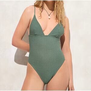 J.Crew Plunge Crochet One Piece Swimsuit Green Size 12 NWT
